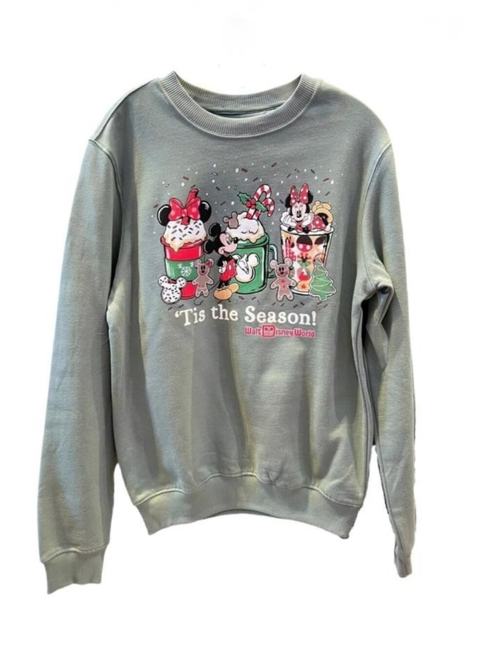 Disney Parks WDW 'Tis the Season! Sage Green Holiday Sweatshirt - Size XL
